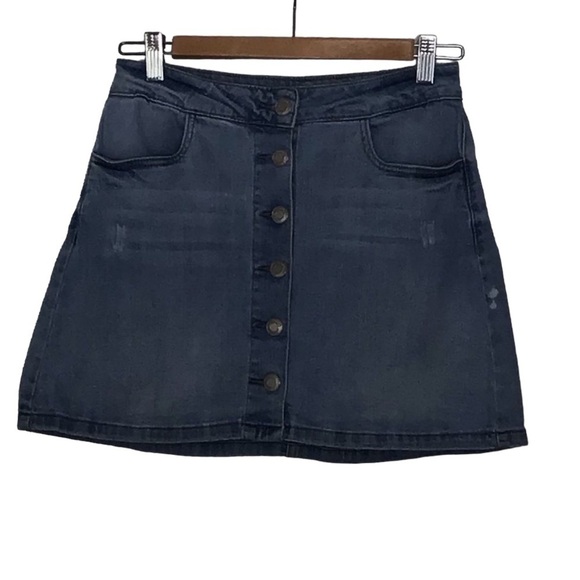 STREETWEAR society mini skirt button up faded blue distressed stretchy small - Picture 1 of 12